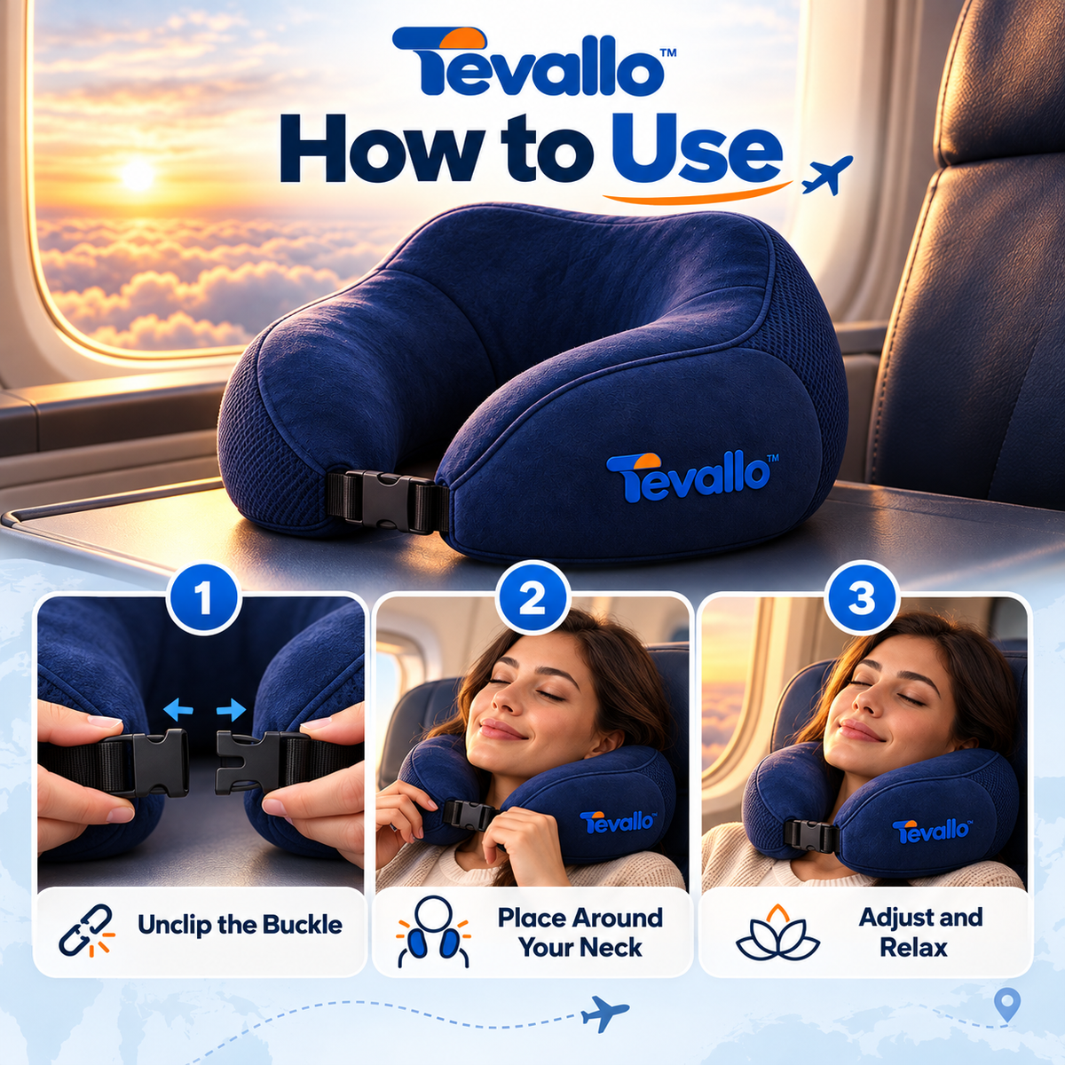 Tevallo™ Travel Pillow, Arrive at Your Destination Well-Rested