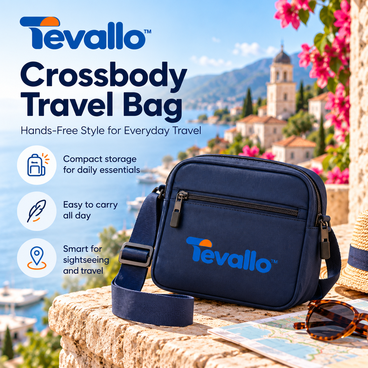 Tevallo™ Crossbody Travel Bag, Explore New Cities Hands-Free