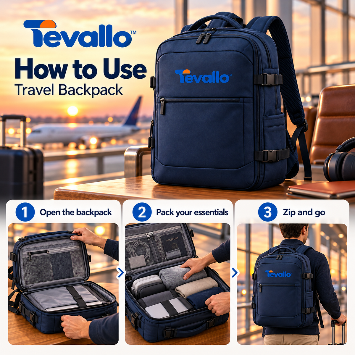Tevallo™ Travel Backpack, Your Carry-On Companion for Every Journey