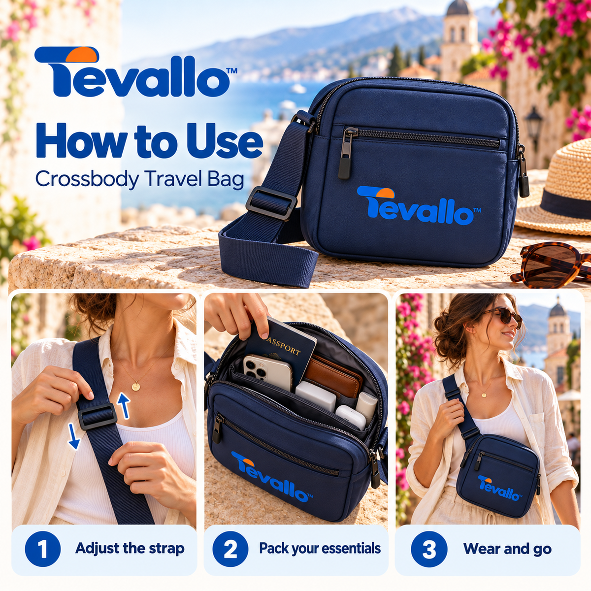 Tevallo™ Crossbody Travel Bag, Explore New Cities Hands-Free