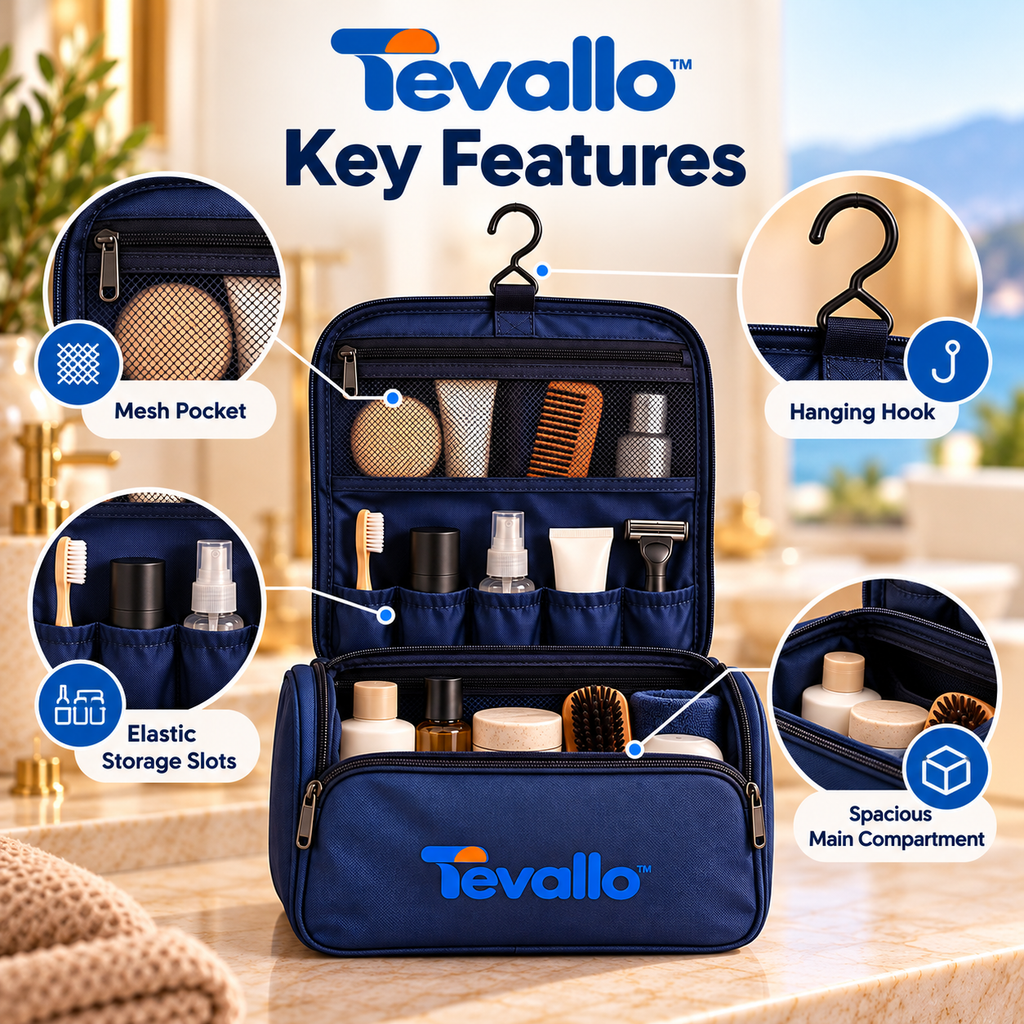 Tevallo™ Hanging Toiletry Bag, Your Travel Bathroom Wherever You Land