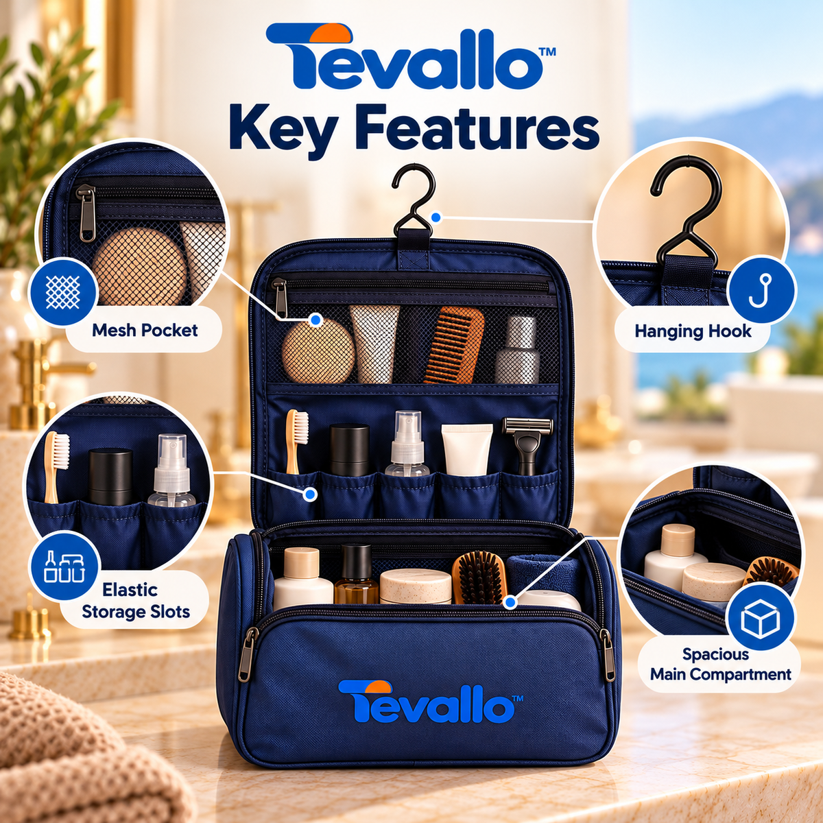 Tevallo™ Hanging Toiletry Bag, Your Travel Bathroom Wherever You Land