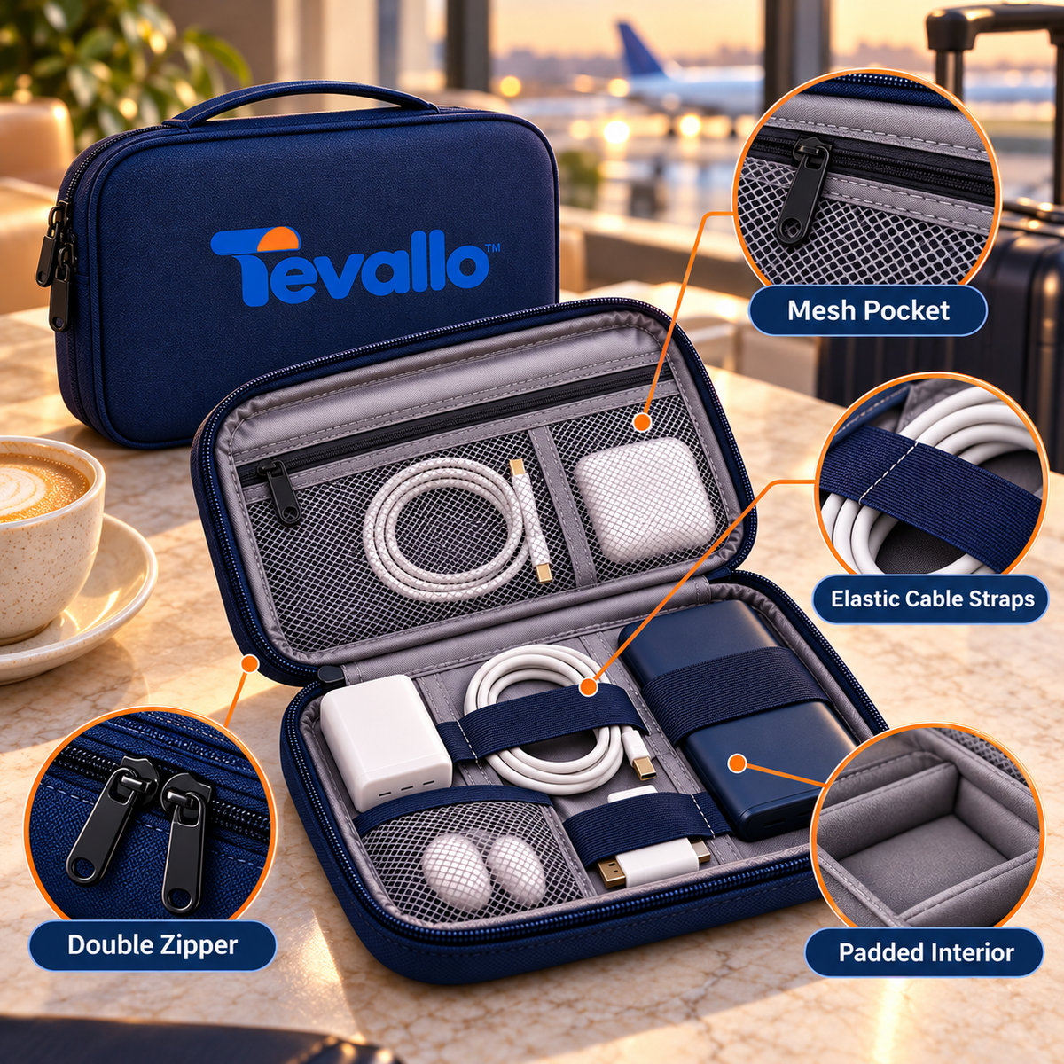 Tevallo™ Electronics Organizer, Keep Your Tech Travel-Ready at All Times