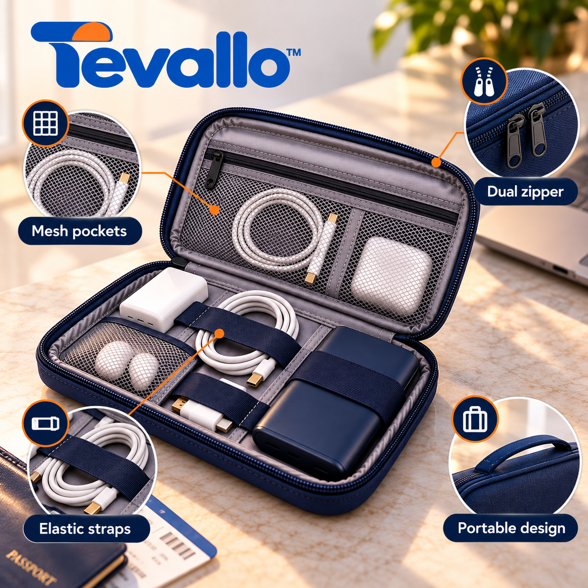 Tevallo™ Electronics Organizer, Keep Your Tech Travel-Ready at All Times