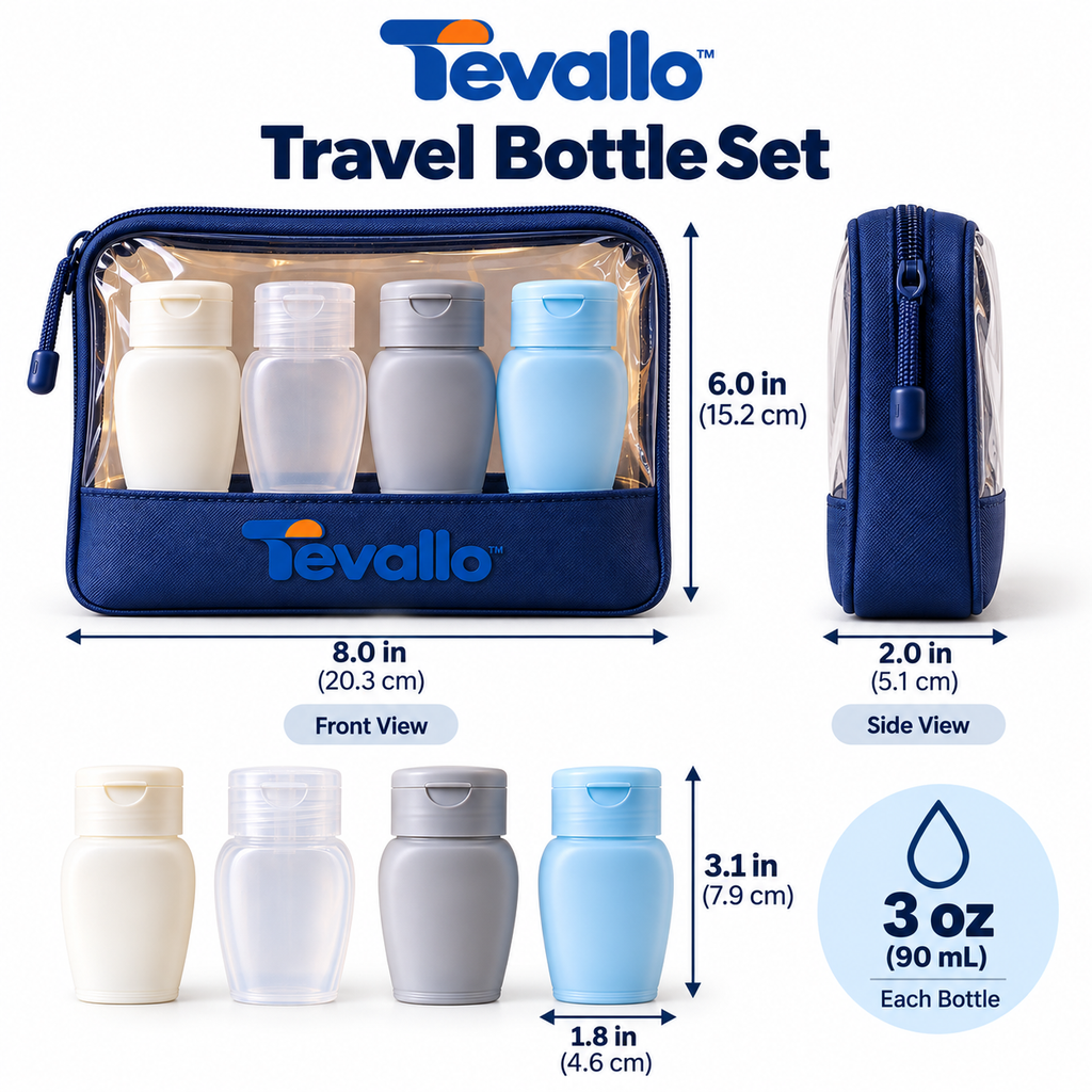 Tevallo™ Travel Bottle Set, TSA-Approved for Stress-Free Air Travel