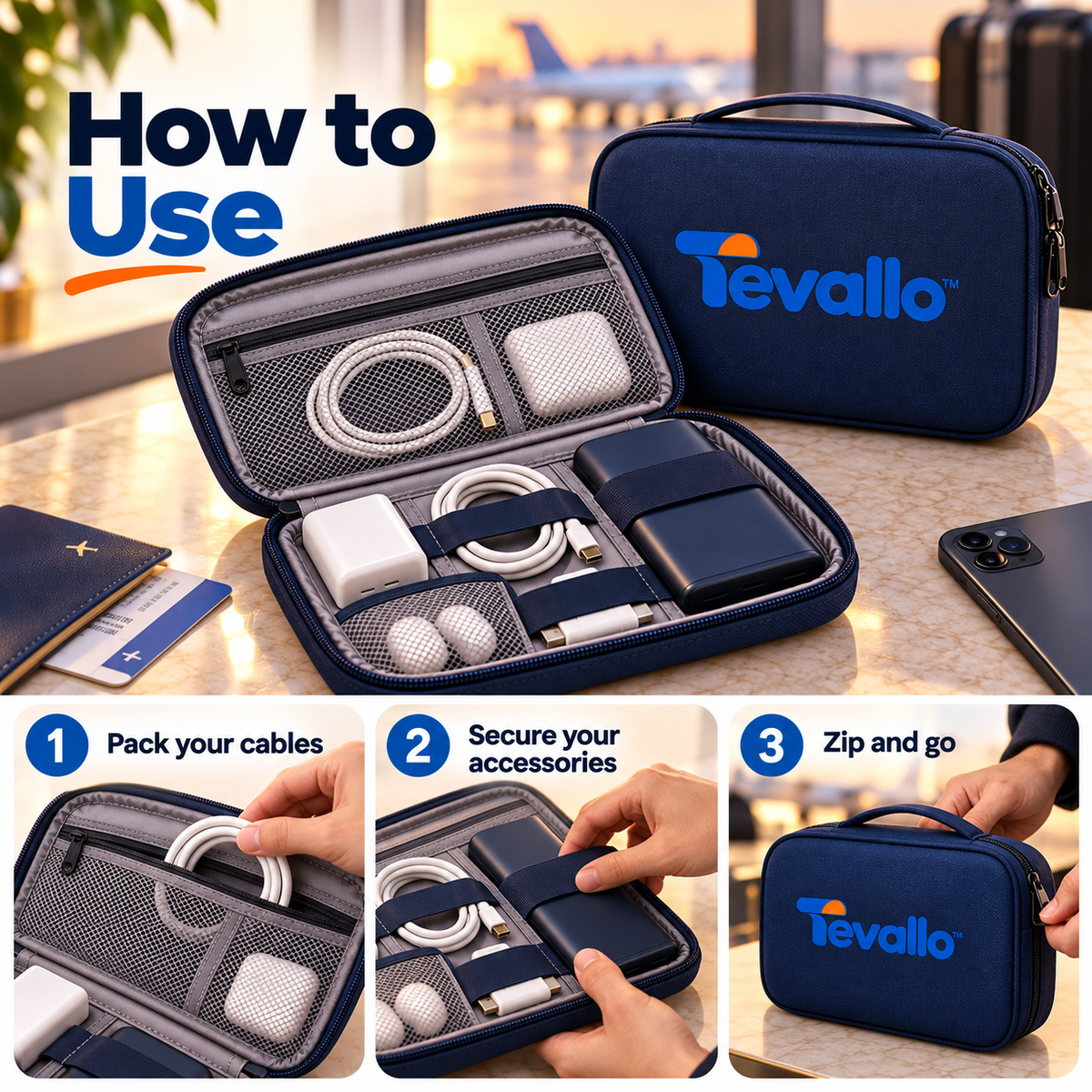 Tevallo™ Electronics Organizer, Keep Your Tech Travel-Ready at All Times