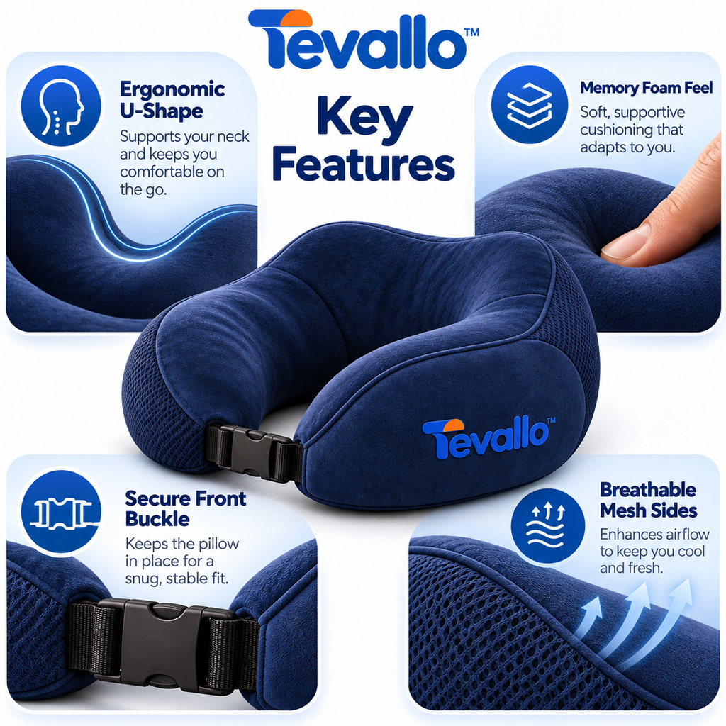 Tevallo™ Travel Pillow, Arrive at Your Destination Well-Rested