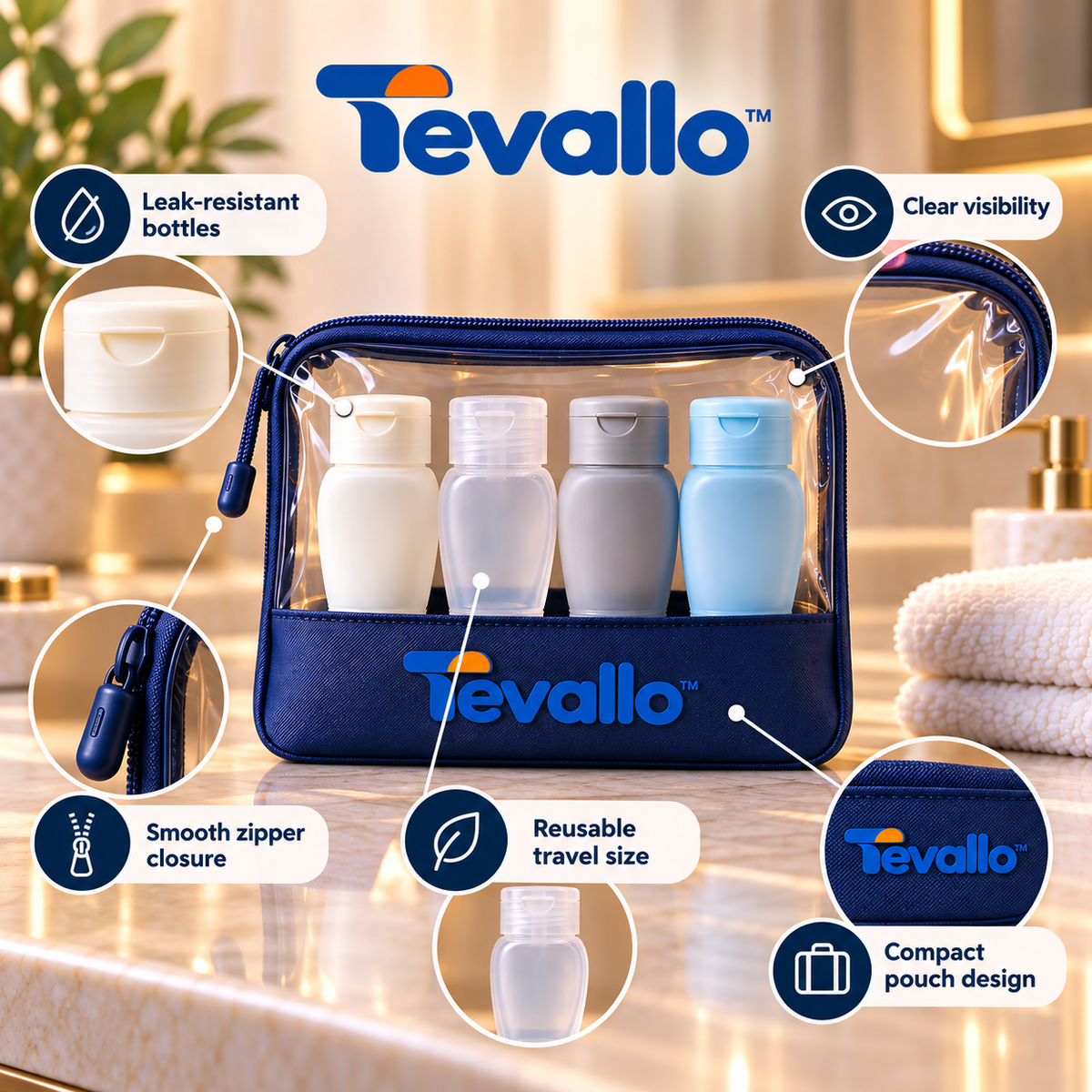 Tevallo™ Travel Bottle Set, TSA-Approved for Stress-Free Air Travel