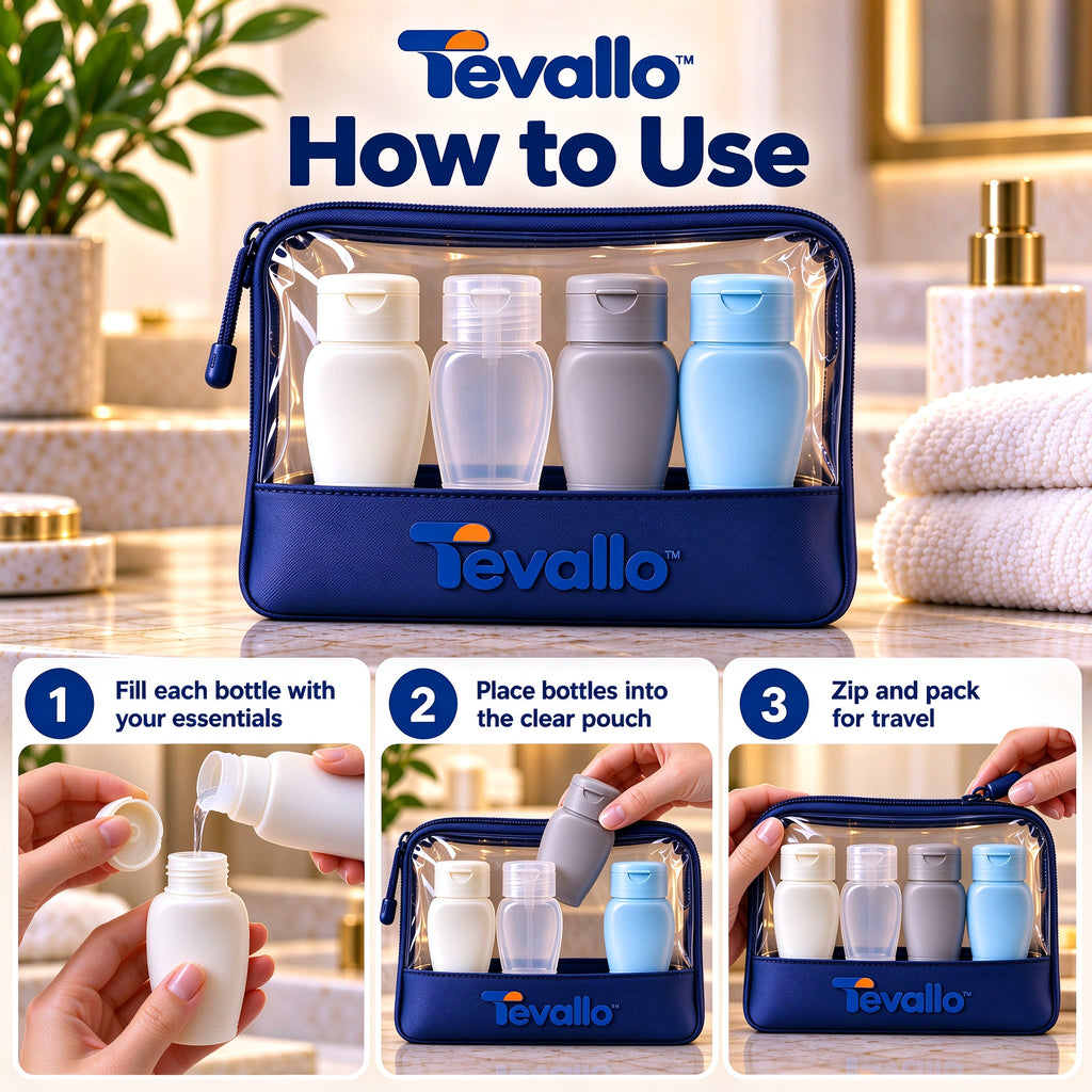 Tevallo™ Travel Bottle Set, TSA-Approved for Stress-Free Air Travel