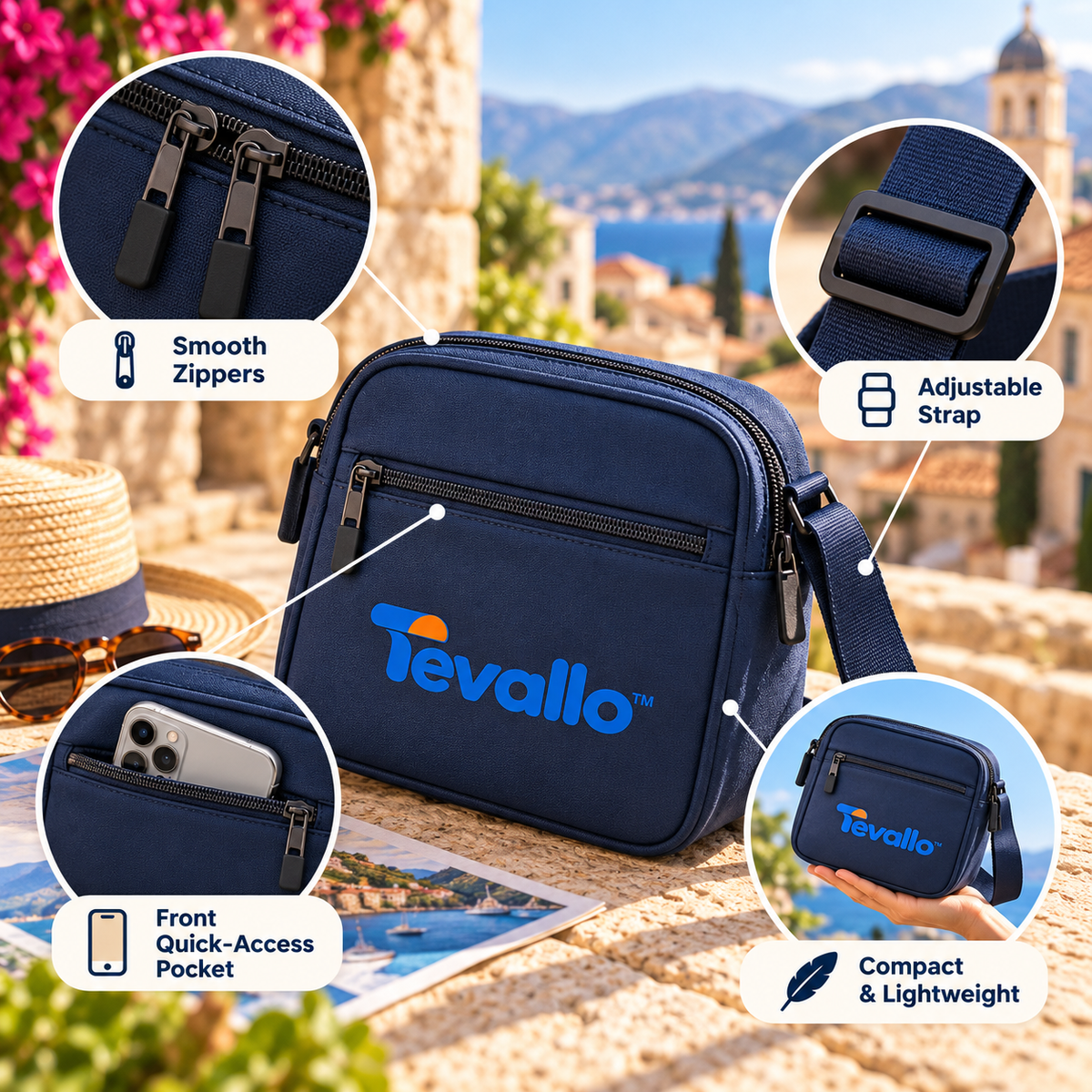 Tevallo™ Crossbody Travel Bag, Explore New Cities Hands-Free