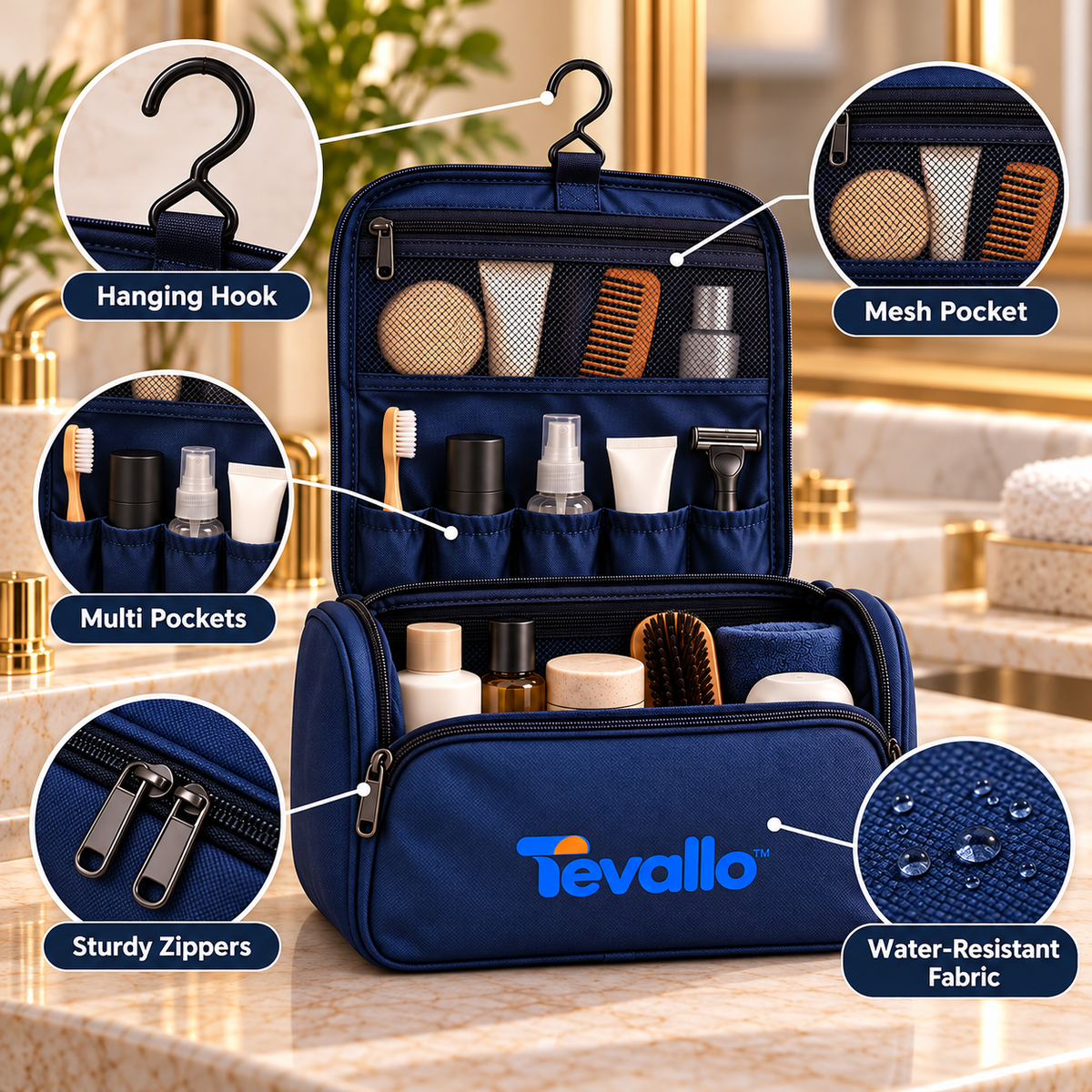 Tevallo™ Hanging Toiletry Bag, Your Travel Bathroom Wherever You Land