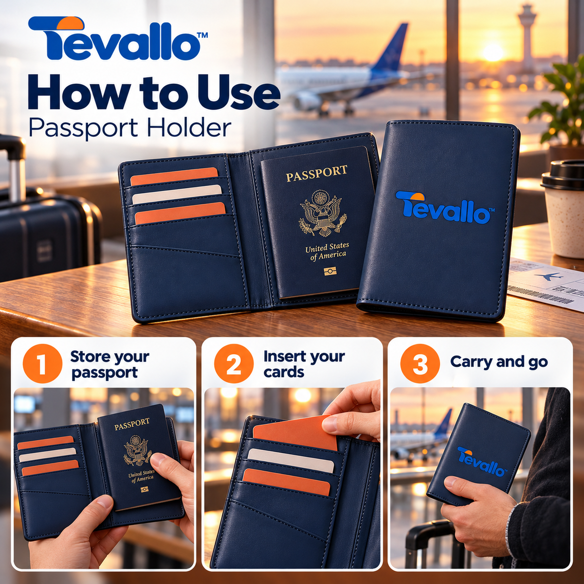 Tevallo™ Passport Holder, Travel Documents Organized for Every Border